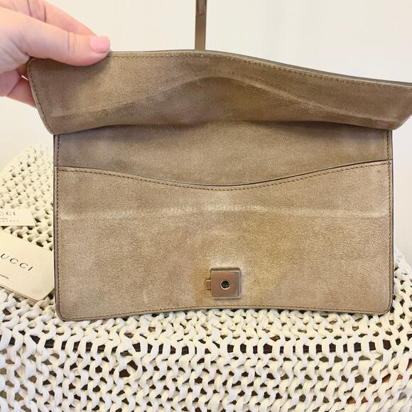 Gucci Medium Suede Dionysus Crossbody Shoulder Bag Double Flap Taupe Neutral - Picture 14 of 16